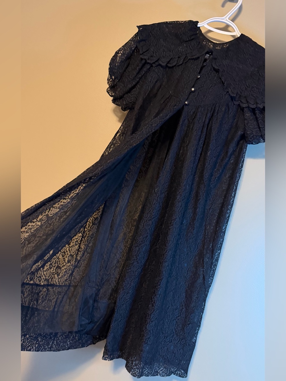 Vintage 70’s Ideal Lingerie Black All Over Lace Whimsigoth Cottagecore Cape - Picture 4 of 13